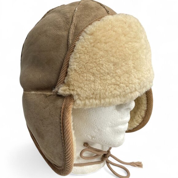 Vintage Shearling Sheepskin Aviator Trapper Canada Made Crown Cap Hat Medium - Picture 3 of 12